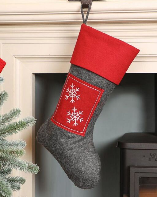 Dibor Set of 4 Nordic Style Snowflake Xmas Decor Christmas Gift Bag Stocking in Grey - Size: 4 Pack - image 1