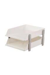 Living and Home 2-Tier Plastic Tabletop File Organiser Storage Rack in White - thumbnail 3