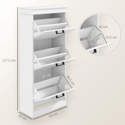 HOMCOM Slim Shoe Storage Cabinet with 3 Flip Drawers for Entryway, White - thumbnail 3