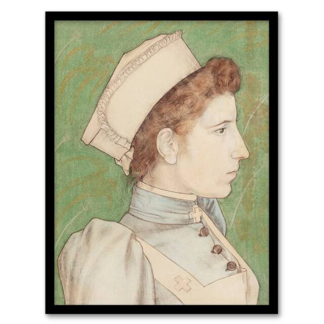 Artery8 Jan Toorop Framed Wall Art Print Portrait of Nurse Nelly in Uniform in Green - Size: A4 - image 1