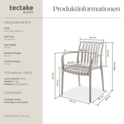 tectake Garden Chairs Alcudia in Taupe - Size: 6 Person - thumbnail 6