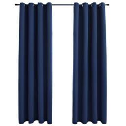 Berkfield Home Blackout Curtains with Metal Rings 2 pcs Blue 140x175 cm - thumbnail 2