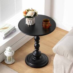 FORGEVIO Vintage Black Metal Round Pedestal Side Nightstand - thumbnail 1