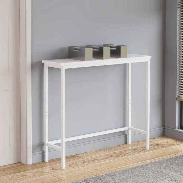 VOGREX White MDF Narrow Console Table White Metal Frame Storage Shelf - image 1