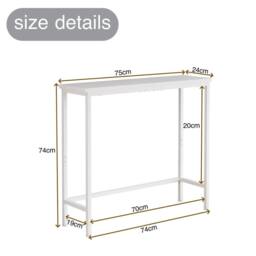 VOGREX White MDF Narrow Console Table White Metal Frame Storage Shelf - thumbnail 2