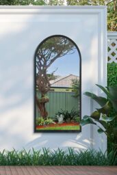 "MirrorOutlet Black Metal Framed Arched Garden Wall Mirror 47"" X 23.5"" (120 X 60CM) - Size: 1 Pack" - thumbnail 3
