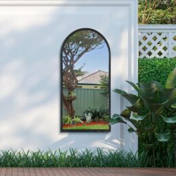 "MirrorOutlet Black Metal Framed Arched Garden Wall Mirror 47"" X 23.5"" (120 X 60CM) - Size: 1 Pack"