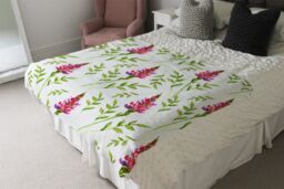 Benjamin Tate Design Pink & Green Leaves Blanket in Natural - Size: 120 cm x 150 cm - thumbnail 3