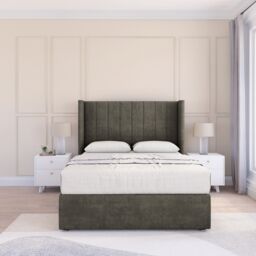 "Sloomy Falcon Dumfries Wingback Bed Set, 2 Drawers & 54"" Floor Standing Headboard in Dark Grey - Size: Super King" - thumbnail 2