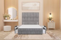 "Somnior Austin 4 Drawer Divan Bed Base & 54"" Floor Standing Headboard Tweed in Grey - Size: King" - thumbnail 4