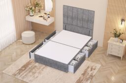 "Somnior Austin 4 Drawer Divan Bed Base & 54"" Floor Standing Headboard Tweed in Grey - Size: King" - thumbnail 3