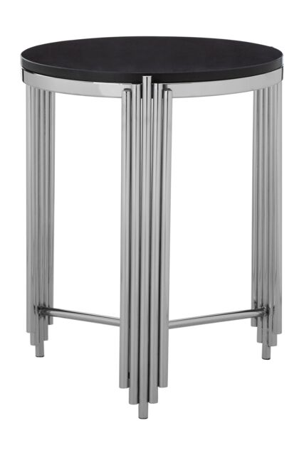 Orsina Luxe Black Granite Round Side Table, Metallic Bedside Table, Lounge Table By Couch, Versatile Decorative Table in Silver - image 1