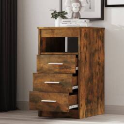 Berkfield Home Drawer Cabinet Smoked Oak 40x50x76 cm Engineered Wood in Brown - Size: 40 x 50 x 76 cm - thumbnail 3