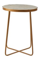 Orsina Round White Marble Side Table With Gold Cross Base, Solid Marble Top Modern Side Table For Living Room