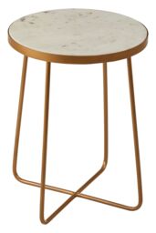Orsina Round White Marble Side Table With Gold Cross Base, Solid Marble Top Modern Side Table For Living Room - thumbnail 3