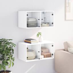Berkfield Home Wall Cabinets with Glass Doors 2 pcs White 68.5x37x35 cm - thumbnail 3