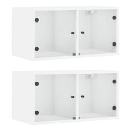 Berkfield Home Wall Cabinets with Glass Doors 2 pcs White 68.5x37x35 cm - thumbnail 1