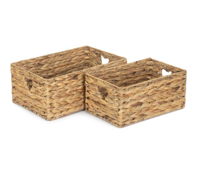 Red Hamper Water Hyacinth Set of 2 Shallow Water Hyacinth Storage Basket in Brown - image 1