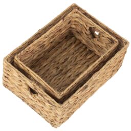 Red Hamper Water Hyacinth Set of 2 Shallow Water Hyacinth Storage Basket in Brown - thumbnail 3