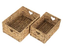 Red Hamper Water Hyacinth Set of 2 Shallow Water Hyacinth Storage Basket in Brown - thumbnail 2