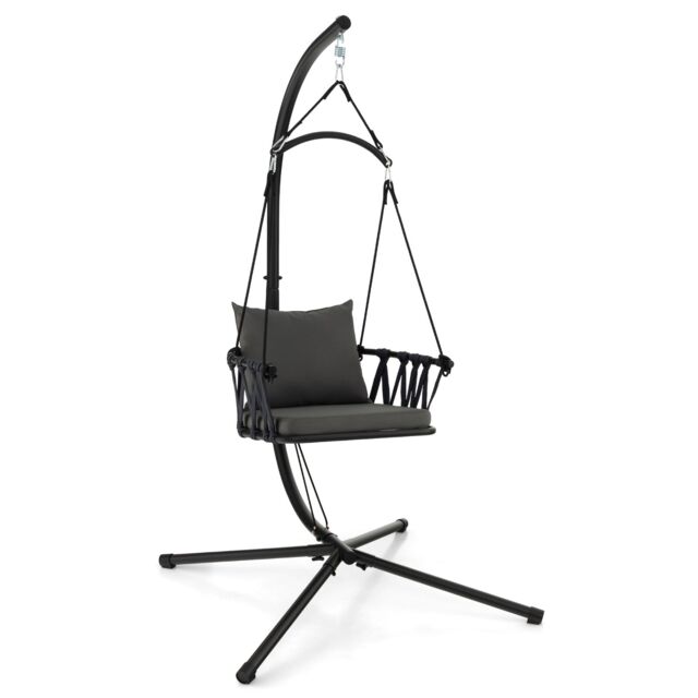 Costway Hanging Swing Chair W/ Stand Cozy Seat & Back Cushions in Grey - image 1