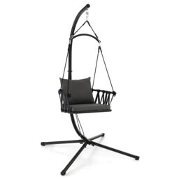 Costway Hanging Swing Chair W/ Stand Cozy Seat & Back Cushions in Grey - thumbnail 1