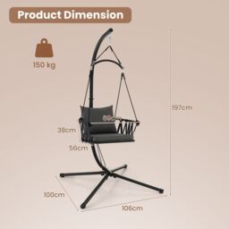 Costway Hanging Swing Chair W/ Stand Cozy Seat & Back Cushions in Grey - thumbnail 2