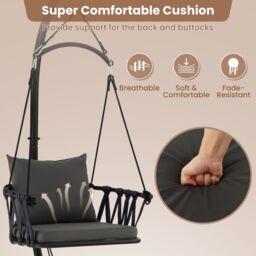 Costway Hanging Swing Chair W/ Stand Cozy Seat & Back Cushions in Grey - thumbnail 4