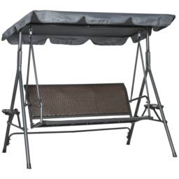 OUTSUNNY 3 Seater Garden Swing Seat, Swing Chair with Adjustable Canopy Rattan Seat in Dark Grey - thumbnail 2