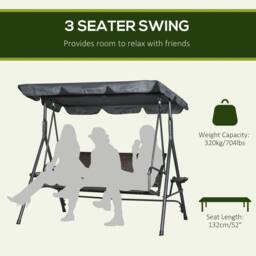 OUTSUNNY 3 Seater Garden Swing Seat, Swing Chair with Adjustable Canopy Rattan Seat in Dark Grey - thumbnail 4