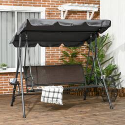 OUTSUNNY 3 Seater Garden Swing Seat, Swing Chair with Adjustable Canopy Rattan Seat in Dark Grey - thumbnail 1