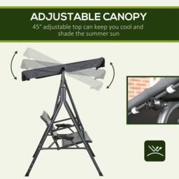 OUTSUNNY 3 Seater Garden Swing Seat, Swing Chair with Adjustable Canopy Rattan Seat in Dark Grey - thumbnail 6