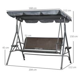 OUTSUNNY 3 Seater Garden Swing Seat, Swing Chair with Adjustable Canopy Rattan Seat in Dark Grey - thumbnail 3