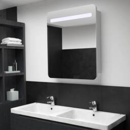 Berkfield Home LED Bathroom Mirror Cabinet 68x9x80 cm in White - Size: 68 x 9 x 80 cm - thumbnail 2