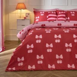 OHS Cherry Bow Microfibre Reversible Duvet Cover Set with Pillowcase in Pink - Size: King - thumbnail 2