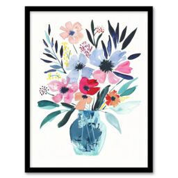Artery8 Pastel Colour Boho Spring Flower Bouquet in Vase Framed Wall Art - Size: A4 - thumbnail 1