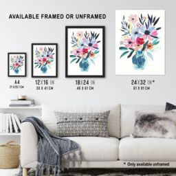 Artery8 Pastel Colour Boho Spring Flower Bouquet in Vase Framed Wall Art - Size: A4 - thumbnail 3