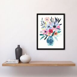 Artery8 Pastel Colour Boho Spring Flower Bouquet in Vase Framed Wall Art - Size: A4 - thumbnail 4