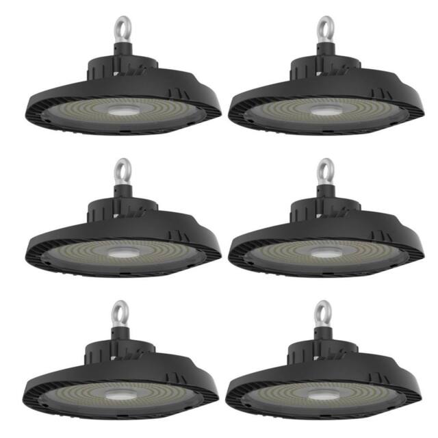 First Choice Lighting Set of 6 High Bay - 150W LED IP65 UFO Style Commercial Warehouse Light in Black - image 1