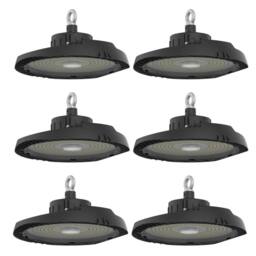 First Choice Lighting Set of 6 High Bay - 150W LED IP65 UFO Style Commercial Warehouse Light in Black - thumbnail 1