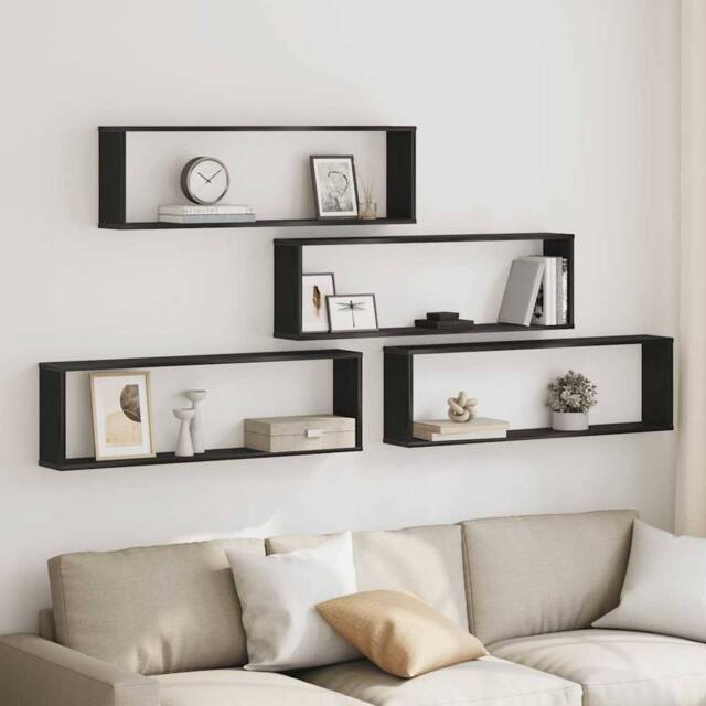 Berkfield Home Wall Cube Shelves 4 pcs Black Oak 100x15x30 cm Engineered Wood - Size: 100 x 15 x 30 cm - image 1