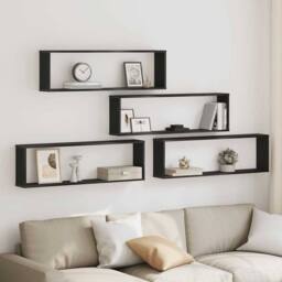 Berkfield Home Wall Cube Shelves 4 pcs Black Oak 100x15x30 cm Engineered Wood - Size: 100 x 15 x 30 cm - thumbnail 1