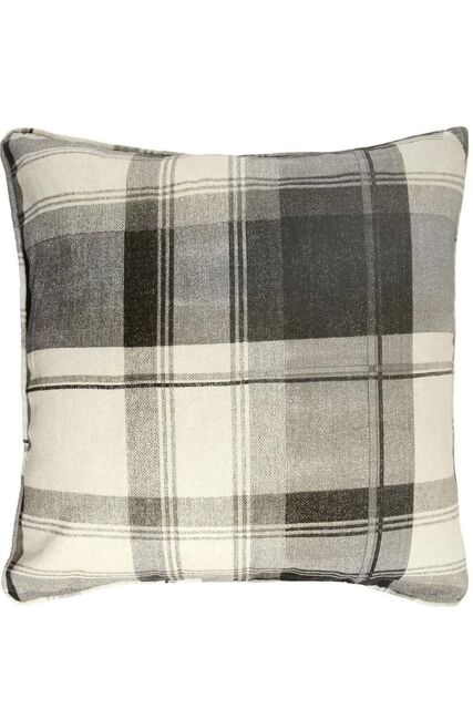 Fusion 'Balmoral Tartan' Warm Woven Check 100% Cotton Filled Cushion in Dark Grey - Size: 43 cm x 43 cm - image 1