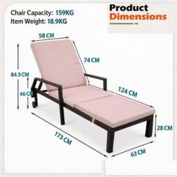 FURNITURE ONE Rattan Garden Sun Lounger Sunbed with Cushions Reclining Chair in Brown - Size: 1 Seater - thumbnail 4