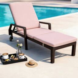 FURNITURE ONE Rattan Garden Sun Lounger Sunbed with Cushions Reclining Chair in Brown - Size: 1 Seater - thumbnail 1