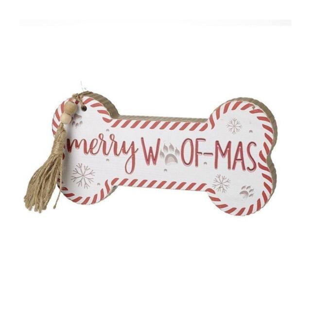 Garden Greatness Merry Woofmas Bone Christmas Sign in Red - Size: 1 Pack