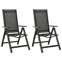 Berkfield Home Folding Garden Chairs 2 pcs Textilene & Aluminium Black - thumbnail 1