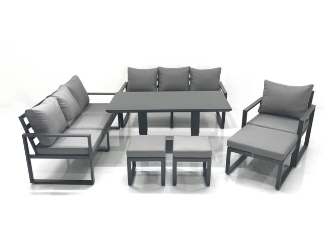 Fimous Outdoor Garden Furniture Set Aluminium Lounge Sofa Adjustable Rising Lifting Dining Table Sets with 3 Footstools Dark Grey - image 1