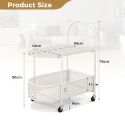 Gymax 2-Tier Coffee Side Table With Wheels & Glass Tabletop Cocktail Table in White - thumbnail 2