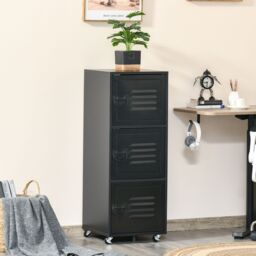 HOMCOM Rolling Storage Cabinet 3-Tier Mobile File Cabinet with Wheels in Black
